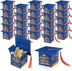 TaoBary 30 Pcs Graduation Cap Candy Box with Tassel Party Favors & Decorations - Blue & Orange