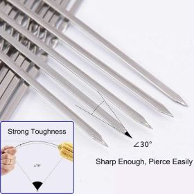 12PCS Kabob Skewers Flat Metal BBQ Barbecue Skewers 16" Long Hook Style Stainless Steel Shish Kebob Sticks Wide Sharp Reusable Grilling Skewers S