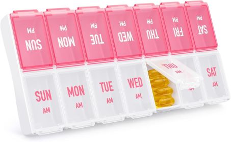 Weekly Pill Organizer 2 Times a Day, Stylish Pill Box 7 Day AM PM with Large Compartments, Pill Case Easy to Use, BPA-Free Pill Container for Vit
