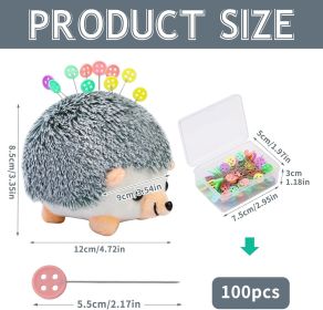 100 Pieces Flat Head Straight Pins Hedgehog Pincushion Kit, Big Pincushion with Clear Storage Box and Quilting Pins
