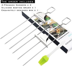 Skewers for kabobs,2 PCS 14-Inch 3 Way Kabob Skewers for Grilling,Stainless Steel Skewer,With Push Bar Reusable Metal Skewer,Kabob Sticks