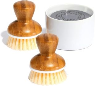 Bubble-Up Dish Soap Dispenser & 2 Pack Brush Set, Ergonomically Designed Dish Scrubber, Removes Tough Messes, Gentle on Dishes