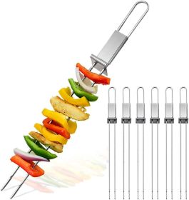 Barbecue Skewers, 6-Pack 13" Stainless Steel Grilling Skewers with Slider, Reusable Metal BBQ Shish Kabob Skewers Sticks