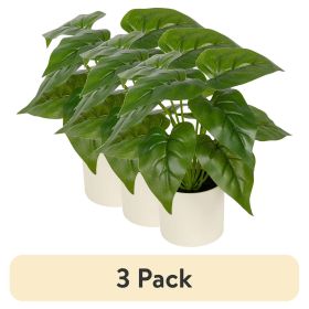 (3 pack) 10-inch x 4-inch Artificial Philodendron Leaf Plant in White Pot, Green, for Indoor Use, by