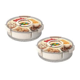 2Pcs Divided Serving Tray With Lid And Handle 360 Degree Rotatable Snack Box Container With 6 Dividers Clear Portable Snack Platters For Fruit Ca (Option: S)