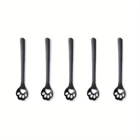 1/5pcs, Stainless Steel Hollow Out Kawaii Cat Claw Spoon, Mixing Spoon, Cake Dessert Spoon, Cookie Mold (Items: Hollow Cat Claw Spoon, Quantity: Five)