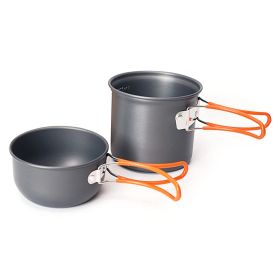 2 In 1 Outdoor Camping Cookware Picnic Portable Pot (Color: Orange Handle, Type: Camping Cookware)