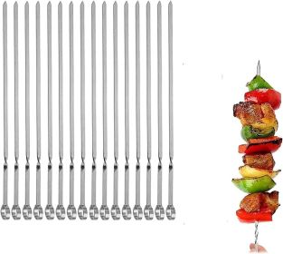 Metal Skewer for Grilling,Kabob Skewer,Flat BBQ Barbecue Skewer,Grilling Skewers Set,Reusable BBQ (Color: Stainless Steel)